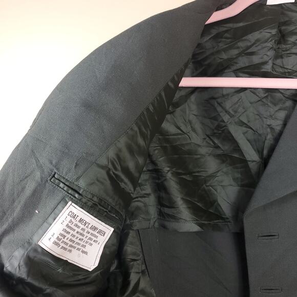 Vintage Army Green Service Coat Blazer Gold Tone Hardware Size 41R - Picture 10 of 12